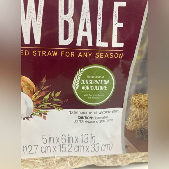 FloraCraft Decorative Straw Bale 5” x 6” x 13” Natural Sun-Baked Indoor/Outdoor - Picture 3 of 5